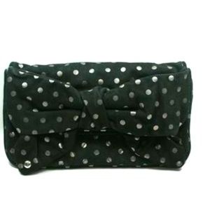 NWT Juicy Couture black bow suede flair polka dots - large clutch